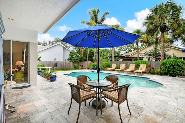 view of pool with a fenced in pool, a fenced backyard, and a patio area