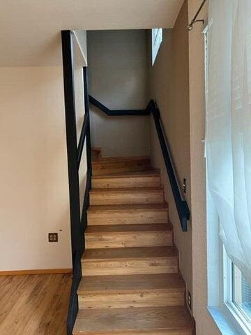 staircase featuring hardwood / wood-style floors