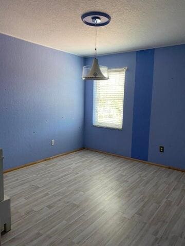 unfurnished room with a textured ceiling and hardwood / wood-style flooring