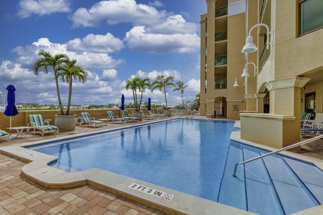 view of pool featuring a patio