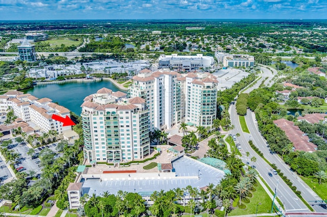 bird's eye view featuring a water view