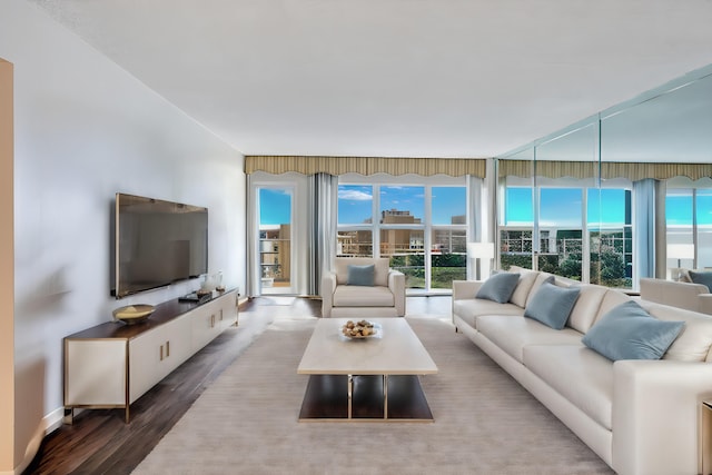 living room featuring hardwood / wood-style flooring and expansive windows