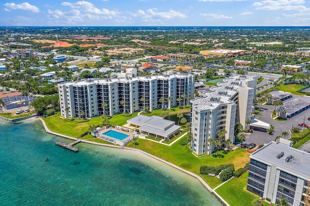 aerial view with a water view