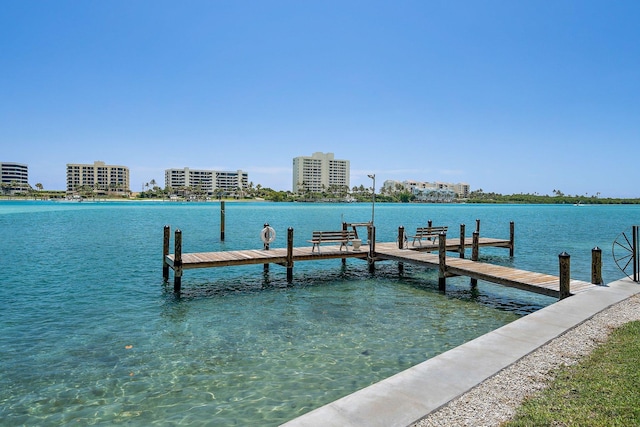 view of dock with a water view