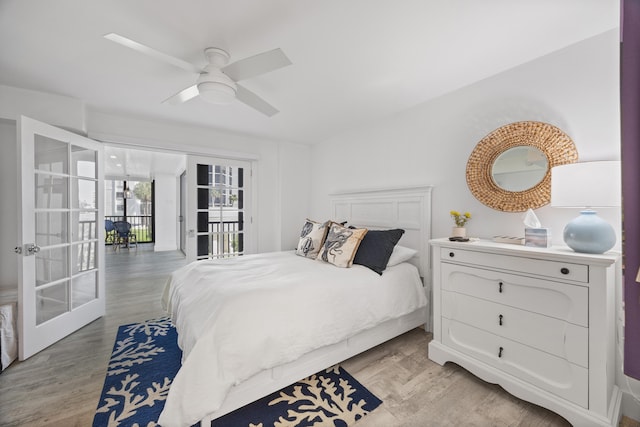 bedroom featuring light wood-type flooring and ceiling fan