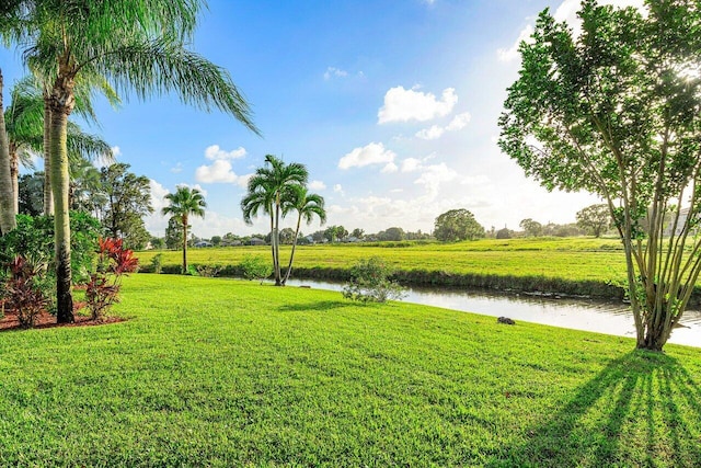 view of yard featuring a water view