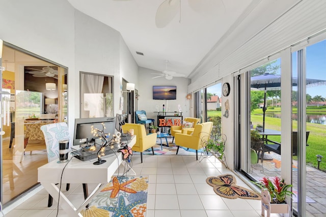 sunroom / solarium featuring vaulted ceiling