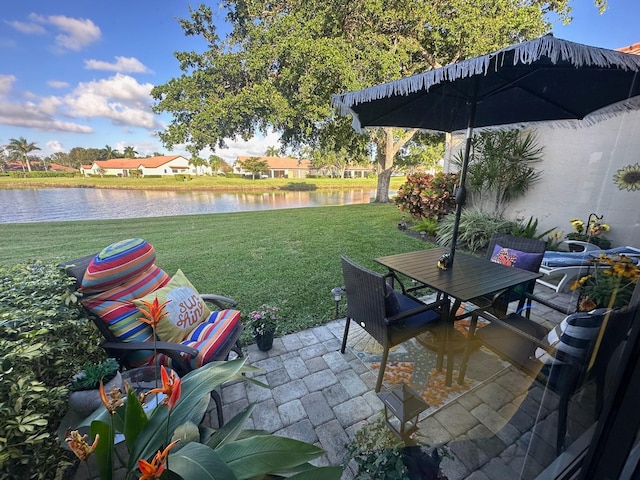 view of patio / terrace featuring a water view