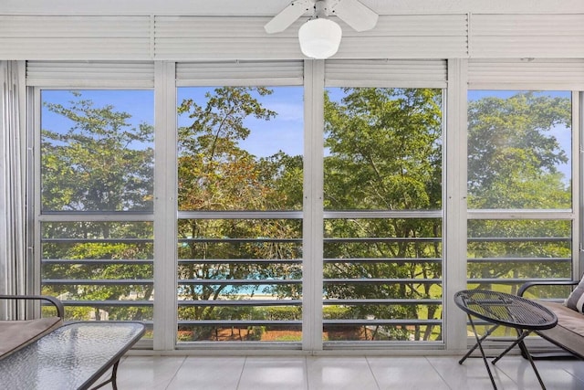 sunroom / solarium with a wealth of natural light and ceiling fan