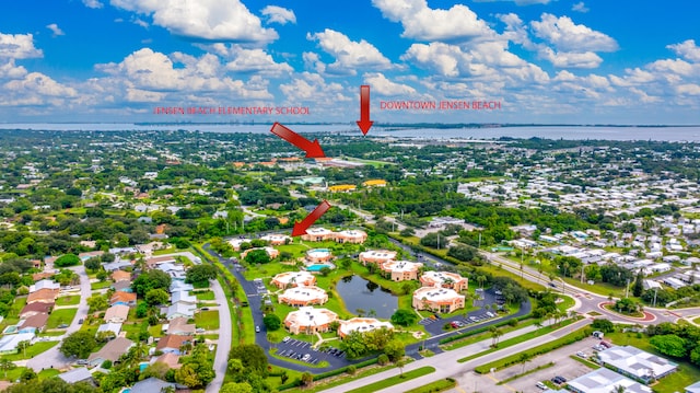 aerial view with a water view