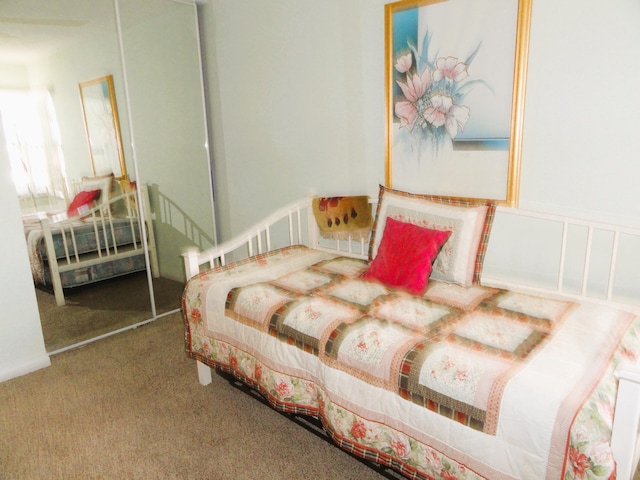 carpeted bedroom featuring a closet