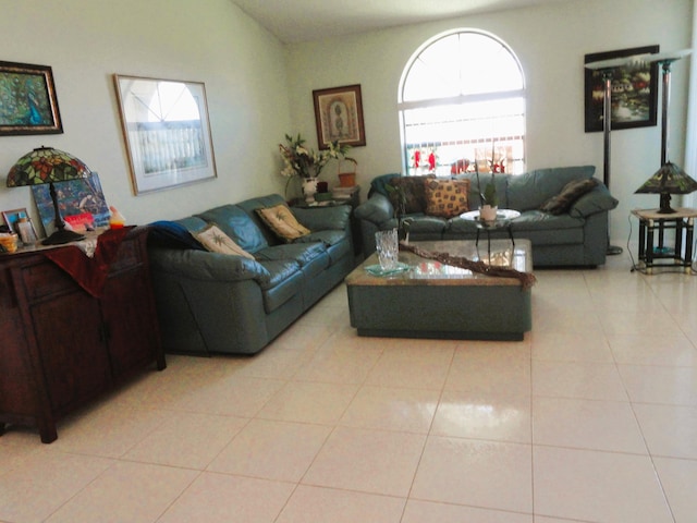 living room featuring light tile patterned floors