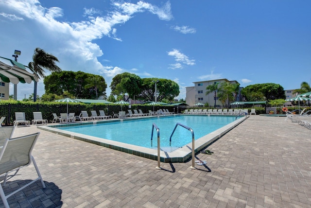 view of swimming pool featuring a patio