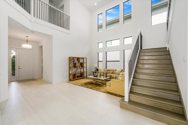 interior space with a towering ceiling