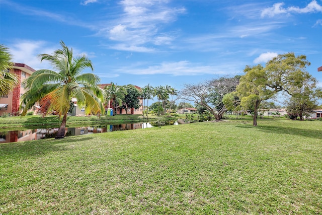 view of yard with a water view