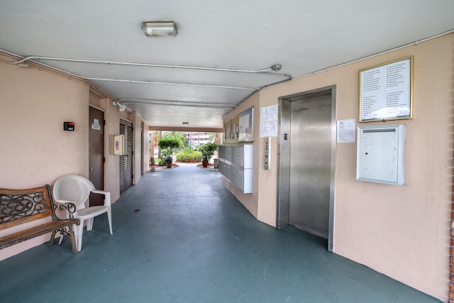 view of patio featuring elevator