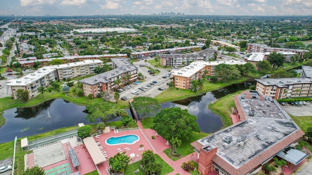 aerial view with a water view