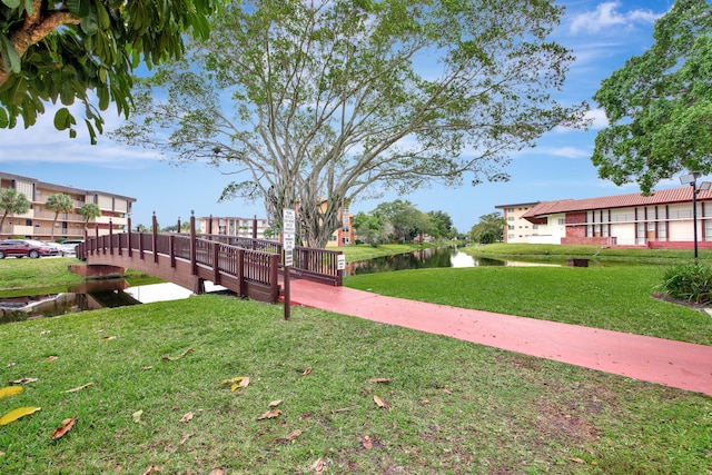 view of yard with a water view