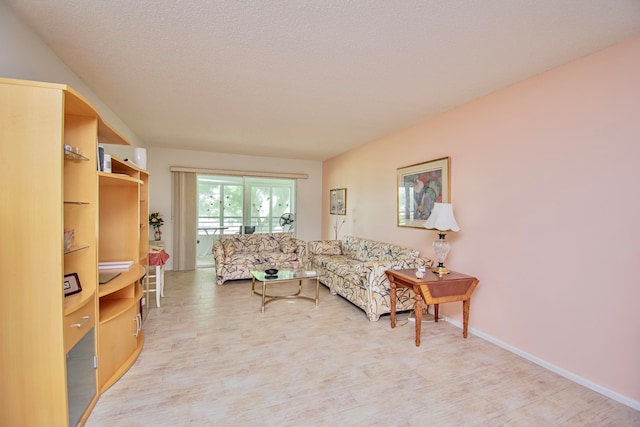 living room with a textured ceiling