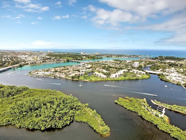 aerial view with a water view