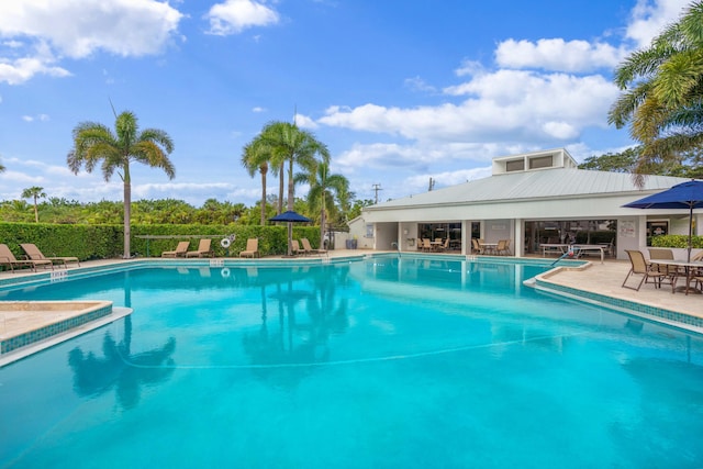 view of pool featuring a patio