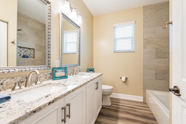 bathroom featuring vanity, hardwood / wood-style flooring, and toilet