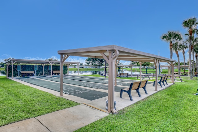 surrounding community featuring a water view and a yard