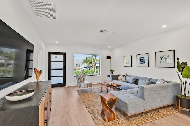 living room with light wood-type flooring