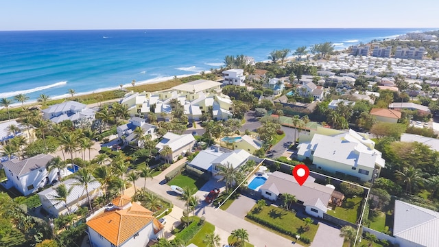 aerial view featuring a water view