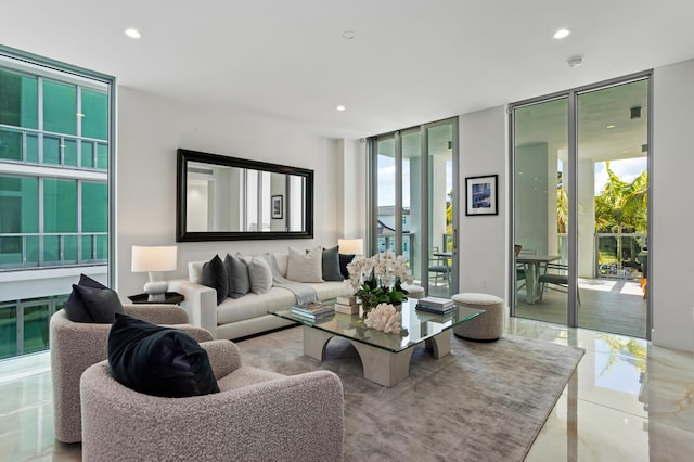 living room with expansive windows