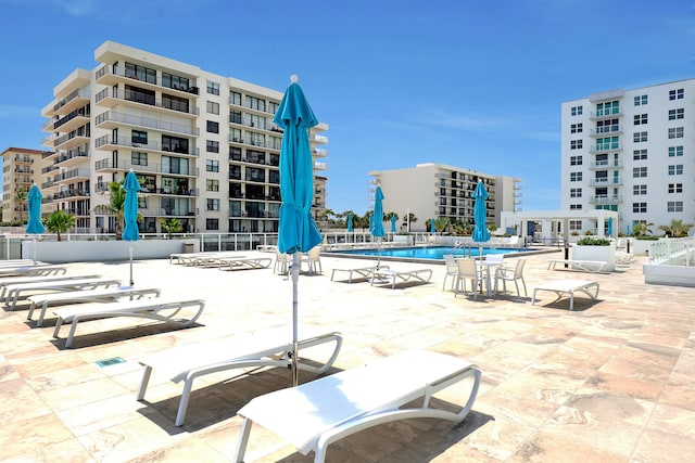 view of pool featuring a patio