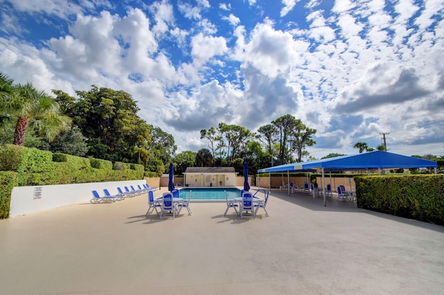 view of swimming pool with a patio area