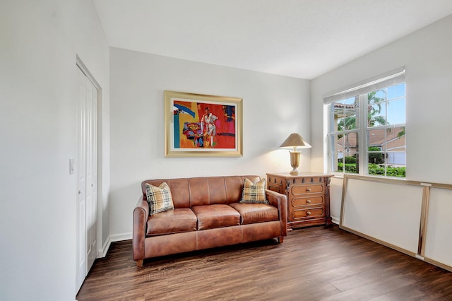 living room featuring dark hardwood / wood-style floors