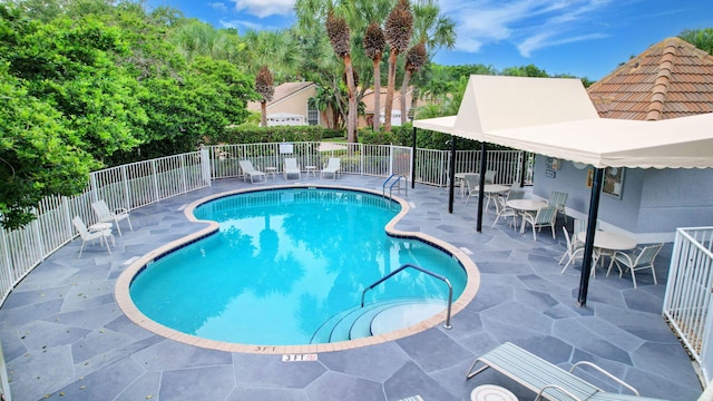 view of swimming pool with a patio area