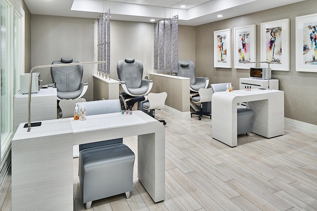 home office featuring light hardwood / wood-style flooring