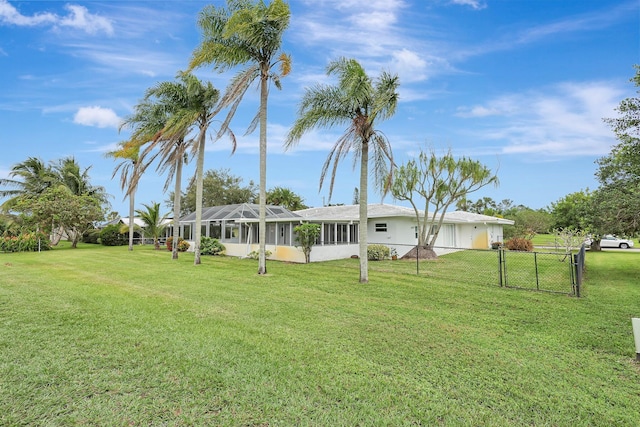 view of yard featuring a lanai