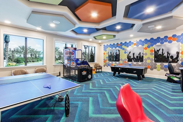 recreation room featuring carpet flooring