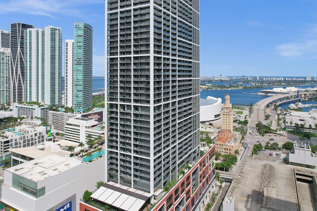 view of building exterior featuring a water view