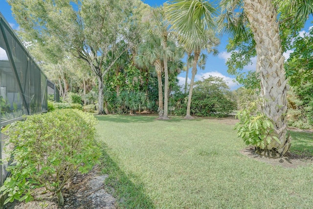 view of yard with a lanai