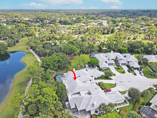 bird's eye view featuring a water view