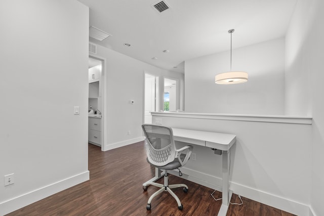 office area with dark hardwood / wood-style flooring