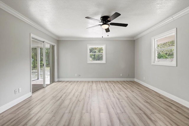 spare room with light hardwood / wood-style flooring, a healthy amount of sunlight, and a textured ceiling