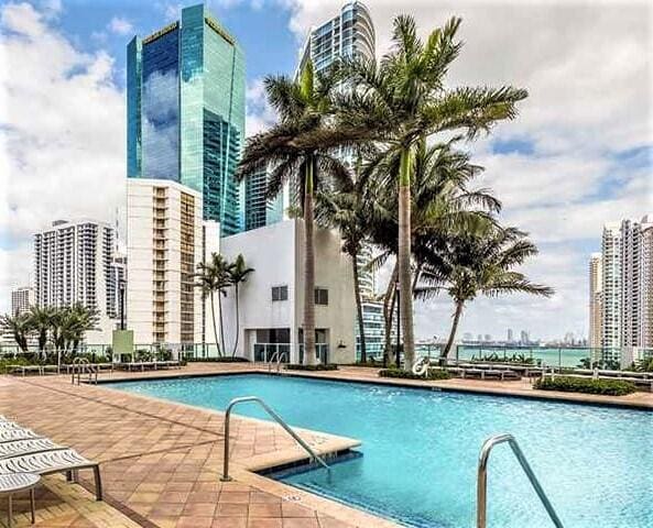 view of pool featuring a patio