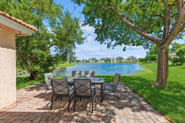 view of patio featuring a water view