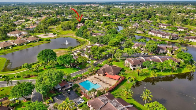 bird's eye view featuring a water view