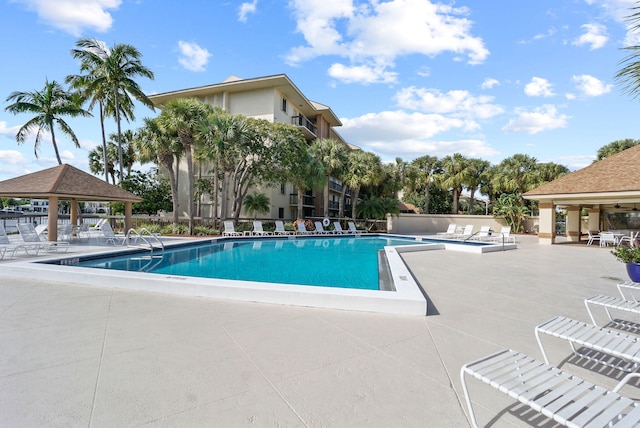 view of swimming pool with a patio area