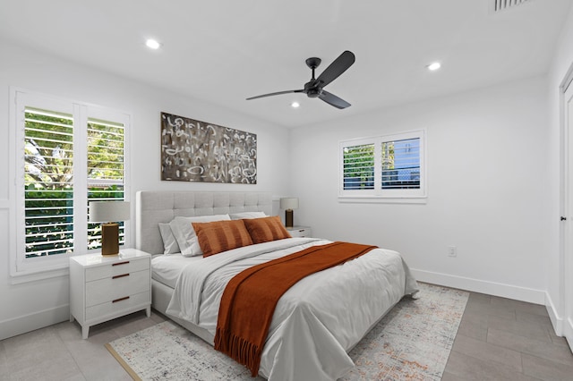 bedroom featuring ceiling fan