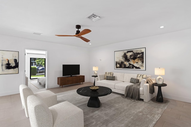 living room with ceiling fan