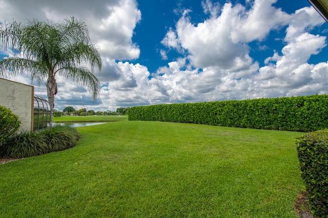 view of yard with a water view