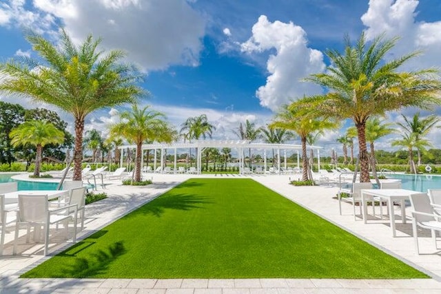 view of home's community with a lawn and a swimming pool